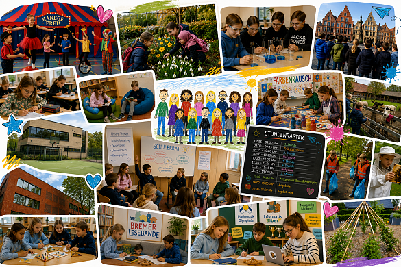 Zusammenstellung viele Fotos von der Schule. Feste, Projekte, Geb&auml;ude, R&auml;ume, usw.